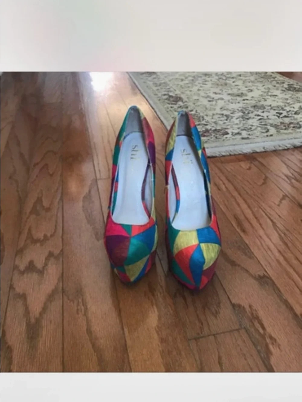 Bold Multicolor Geometric Platform Pumps for Women